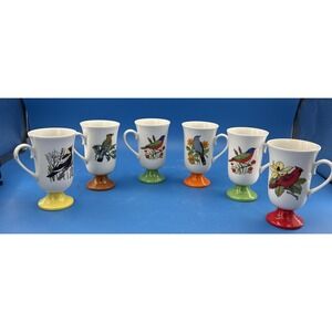 Vintage Song Bird Pedestal Mugs Irish Coffee Cups Fred Roberts Co Japan Set Of 6
